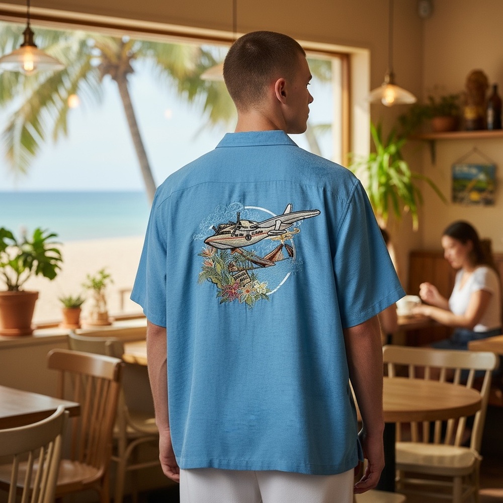 Vintage Pacific Beach 100% Silk Clipper Embroidered Button Down Shirt Size XL - Picture 1 of 11